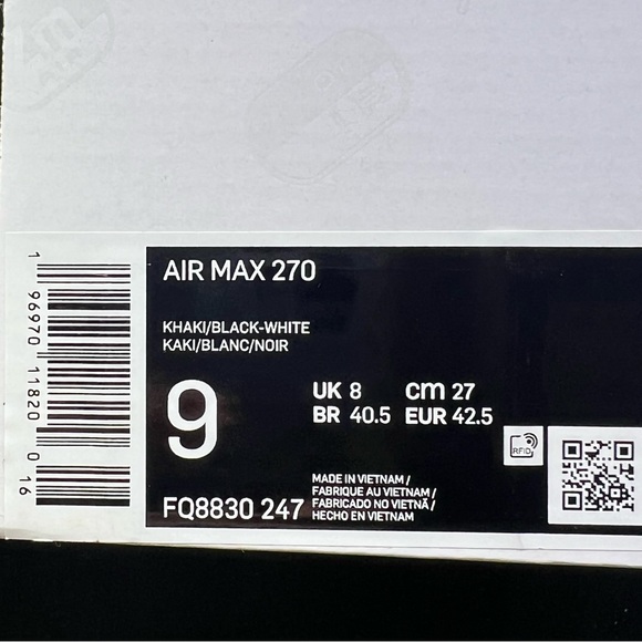 Nike Air Max 270 Khaki Beige Black White FQ8830-247 Men's multi size - Picture 8 of 10